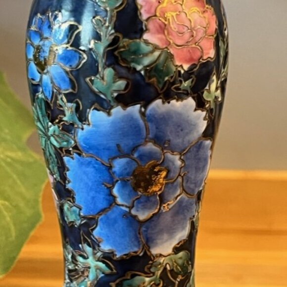 TOYO pair candlesticks cobalt blue enamel gold gilt chinoiserie Vintage - Picture 3 of 5